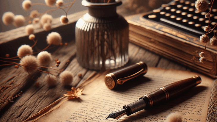 忘れられた万年筆：インクの染みと過去の囁き、村上龍風