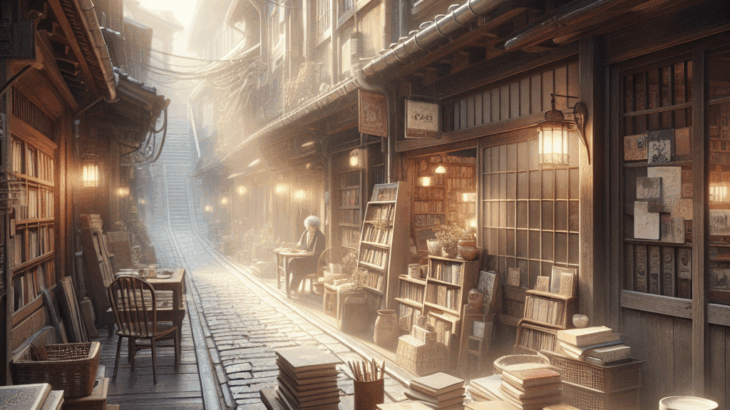 古書店街、夕暮れの邂逅：紙の匂いと古びた栞、失われた物語