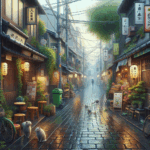 神楽坂、雨上がりの石畳：猫の足跡と記憶の残響