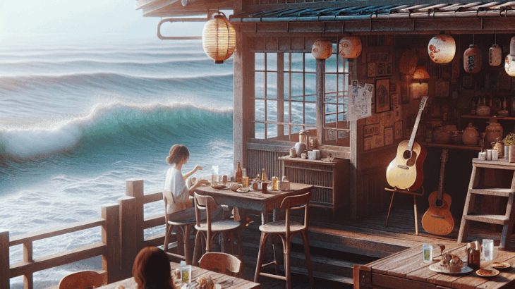 鎌倉、海辺のカフェ：波の音と古びたギター、過ぎ去りし恋のメロディー