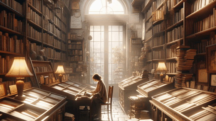 迷い込んだ古書店「忘れられた栞」：古書街の灯、紙の囁き