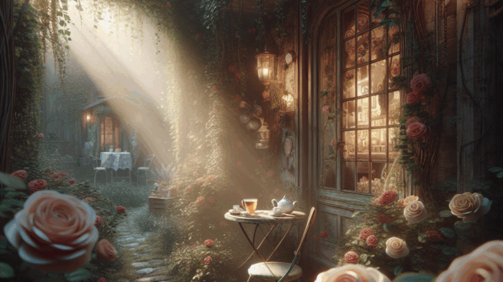 秘密の花園の隠れ家カフェ：ひっそり咲く薔薇、午後の紅茶の魔法
