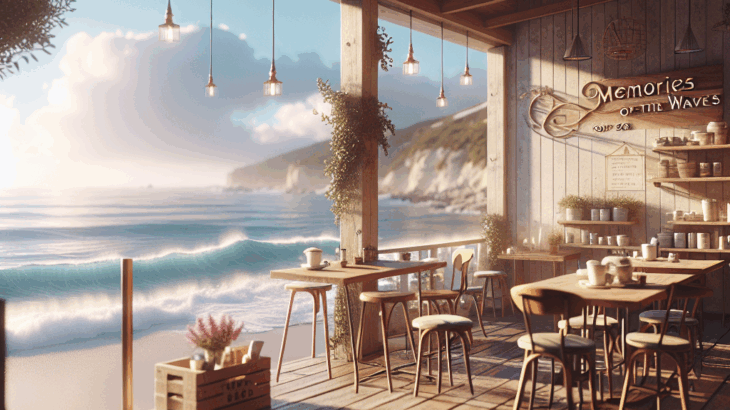 海岸線のカフェ「波の記憶」：潮騒が紡ぐ静寂、カフェオレのぬくもり