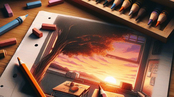 夕焼け色のクレヨンと教室の隅：忘れられた落書き、過ぎ去りし日の追憶