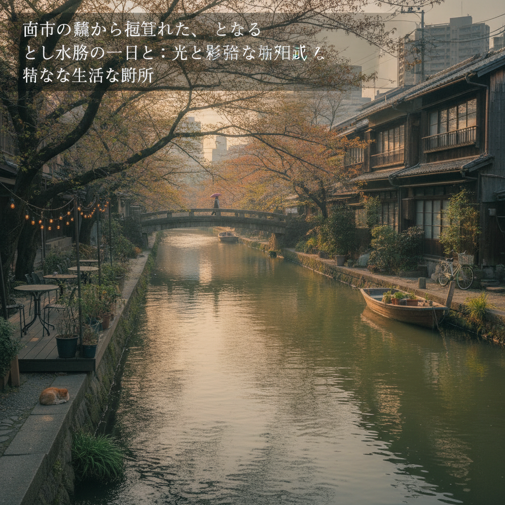 都市の喧騒から隔絶された、とある水路のゆったりとした一日：光と影が描く静かな生活の断片