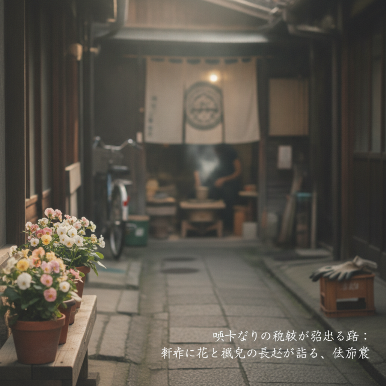 昼下がりの静寂が溶け出す路地：軒先の花と職人の息遣いが語る、街の肖像