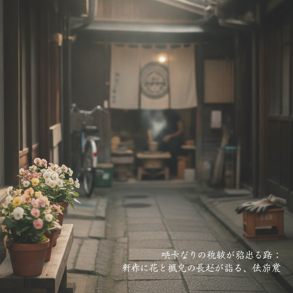 昼下がりの静寂が溶け出す路地：軒先の花と職人の息遣いが語る、街の肖像
