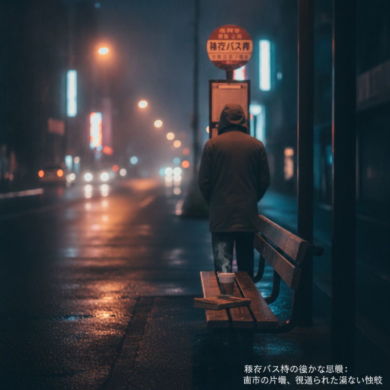 深夜バス停の微かな残響：都市の片隅、見過ごされた温かい沈黙
