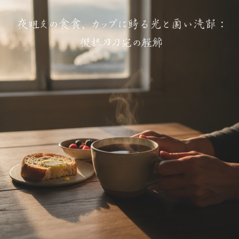 夜明けの食卓、カップに映る光と遠い汽笛：微細な日常の解剖