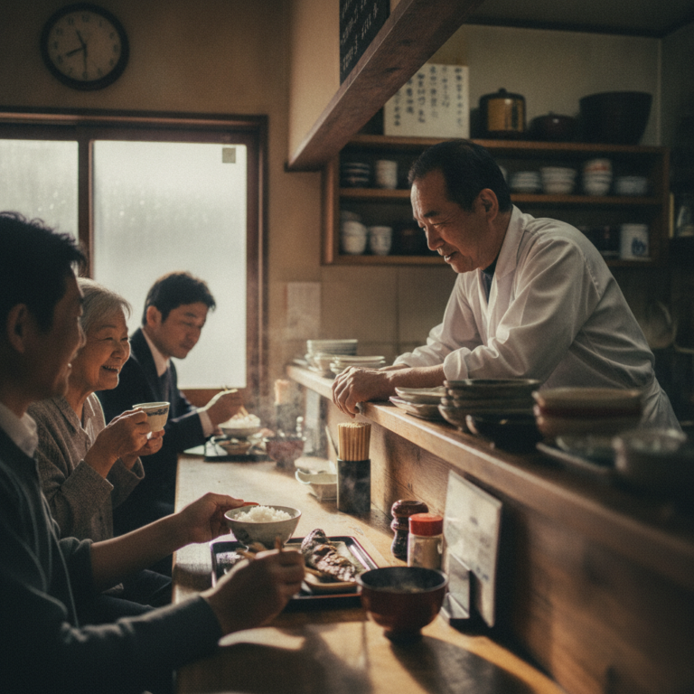 カウンター越しの温もり：街角の定食屋で交差する、名もなき人生の断片