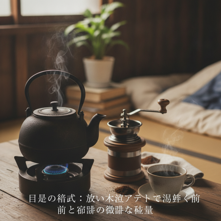 目覚めの儀式：古い木造アパートで湯が沸く音と珈琲の微細な質量