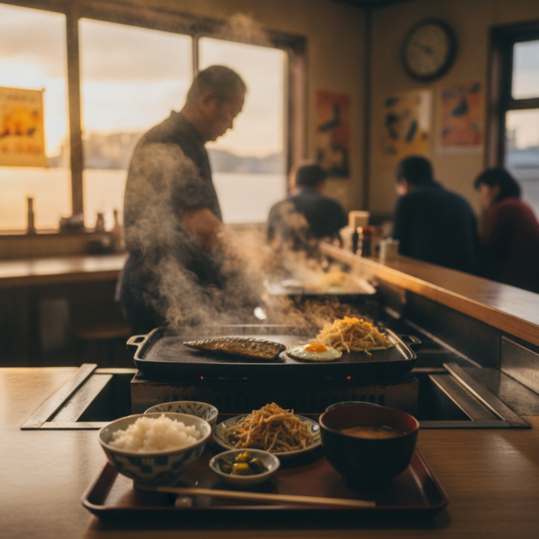 夕暮れの定食屋、鉄板の熱：日々の断片を繋ぐ、無口な食卓の哲学