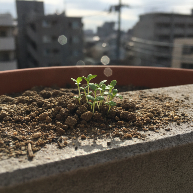 剥き出しの土、芽吹く生の覚悟：ベランダの植物が語る、都市の無言劇