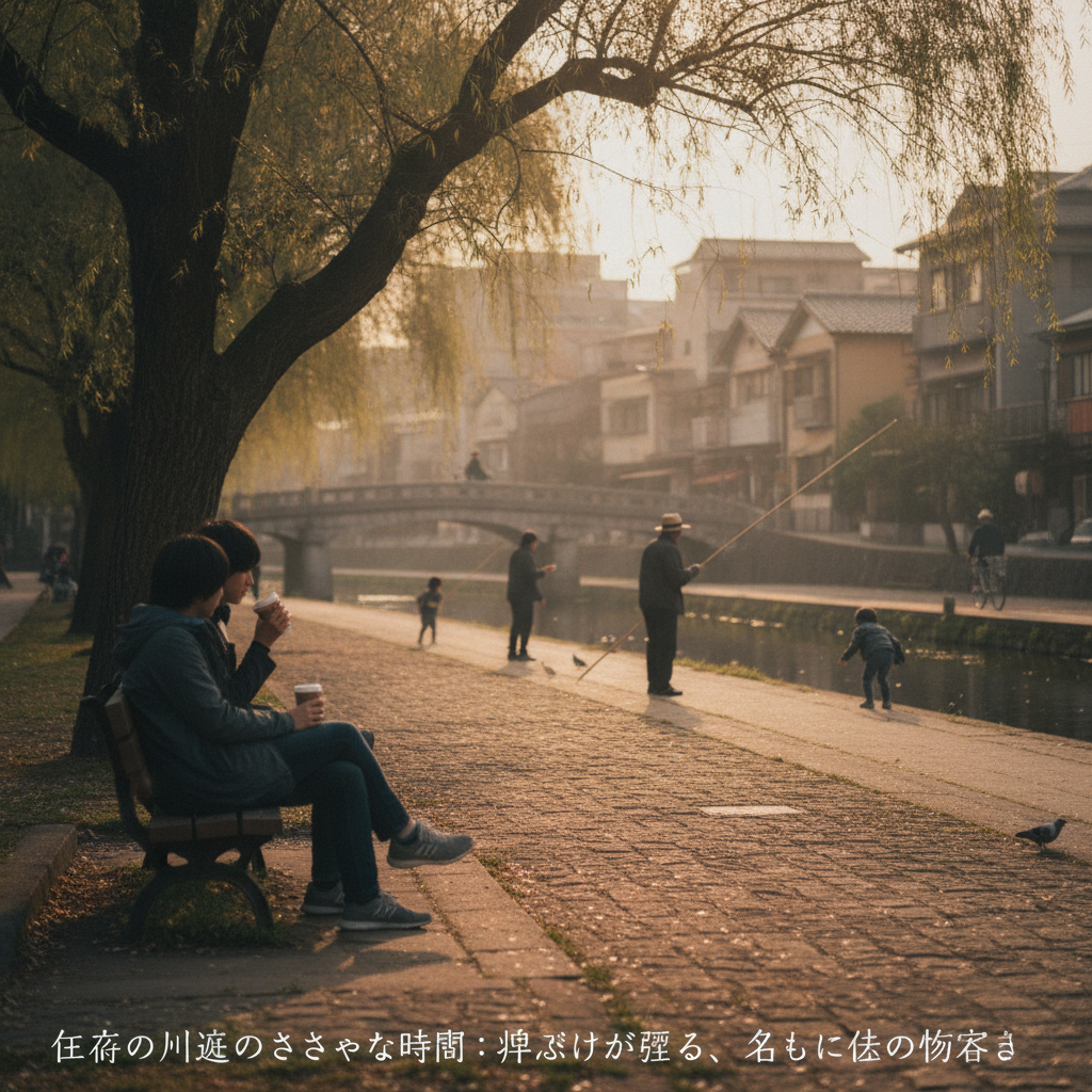 午後の川辺のささやかな時間：陽だまりが綴る、名もなき街の物語