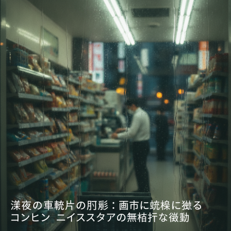 深夜の蛍光灯の幻影：都市の薄膜に揺れるコンビニエンスストアの無機質な微動
