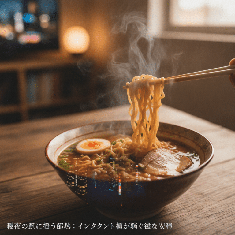 深夜の椀に漂う都市の熱：インスタント麺が紡ぐ微かな安寧