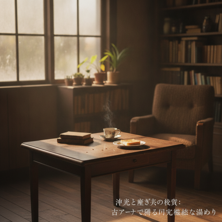 陽光と焦げ茶の交錯：古アパートで紡ぐ日常の微細な温もり