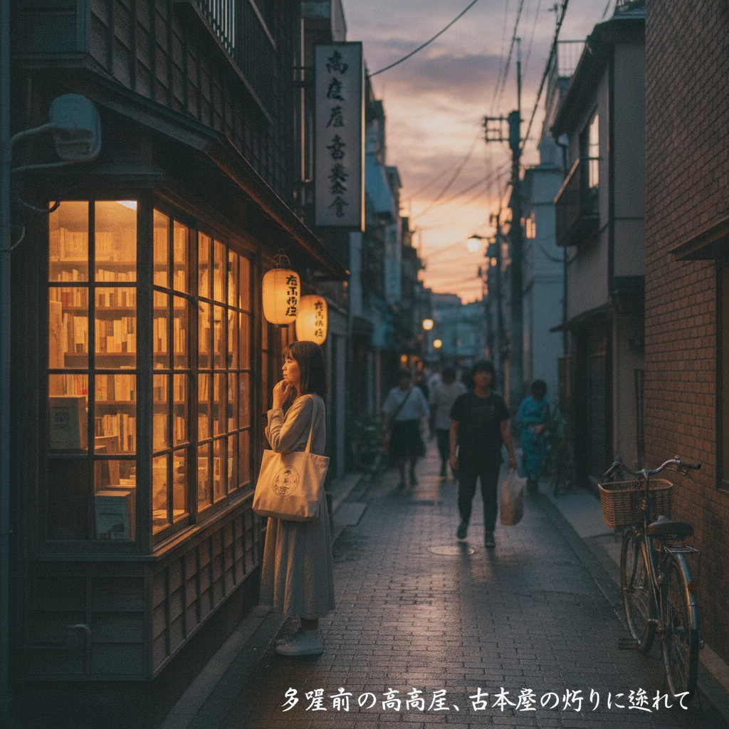 夕暮れ前の高円寺、古本屋の灯りに誘われて