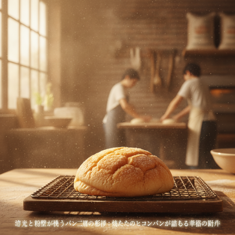 陽光と粉塵が舞うパン工房の哲学：焼きたてのメロンパンが語る幸福の断片