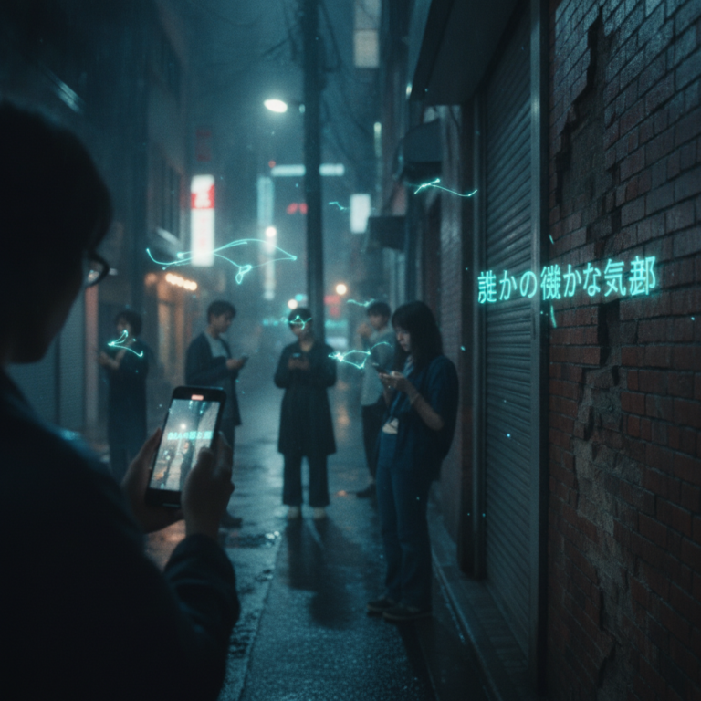 夜の路地裏に浮かぶ、ARの言葉：そこに在った、誰かの微かな気配