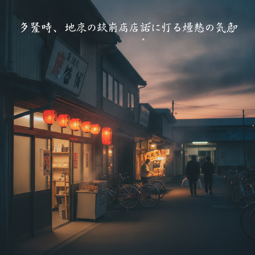 夕暮れ時、地方の駅前商店街に灯る郷愁の気配